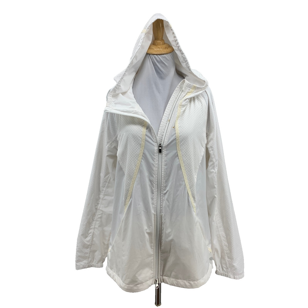 Athleta Jacket Womens L Large White Windbreaker Performance Hooded Zip Up Pocket